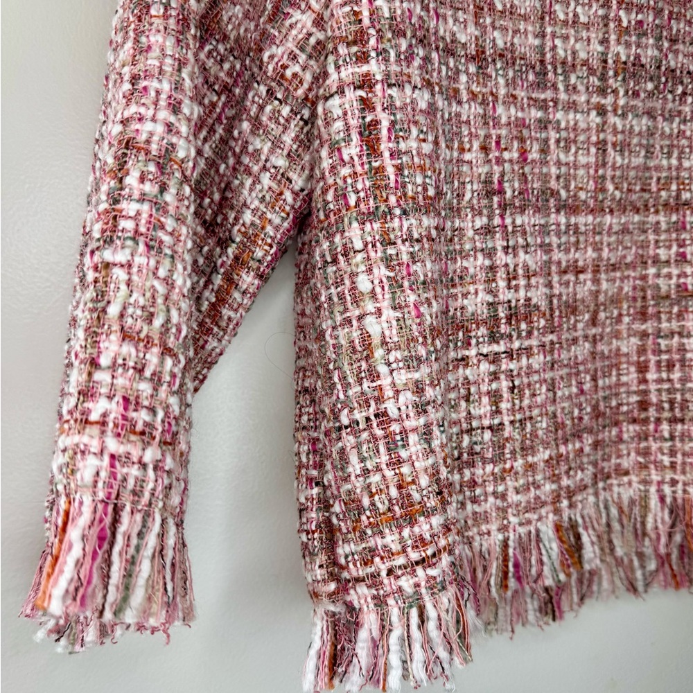 ZARA Pink Tweed Cropped Fringe Popover Top MEDIUM - Picture 4 of 5